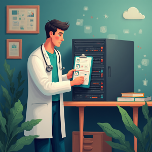 Doctor examining a server