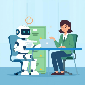 Business worker trusting the AI Robot