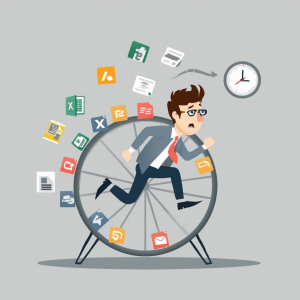 Business owner running on the hamster wheel of work