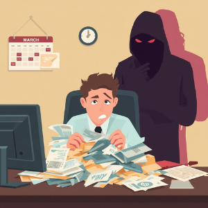 Frazzled accountant's day about to get much worse.